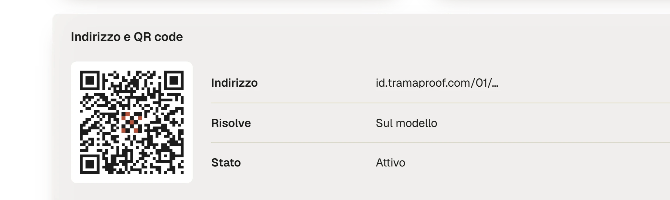 Indirizzo pubblico di un passaporto: QR code e URL permanente, attivo